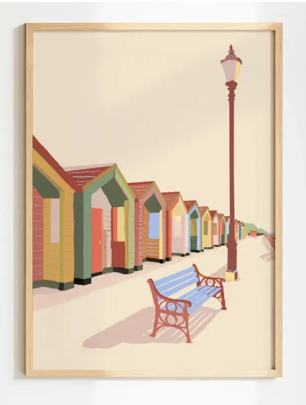 Beach Huts framed in pale oak